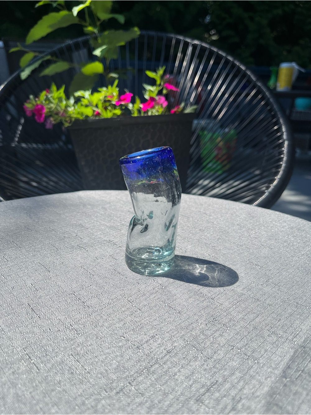 Handblown Glass Bud Vase with Cobalt Blue Rim - Picture 10 of 16